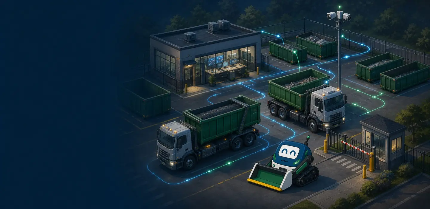 Connected TossDock operating yard at blue hour